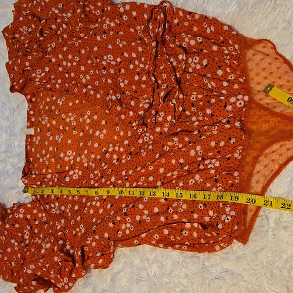 Free People Call Me Later Floral Ruffle Printed Bodysuit Sz M Color Orange/White - Picture 5 of 12